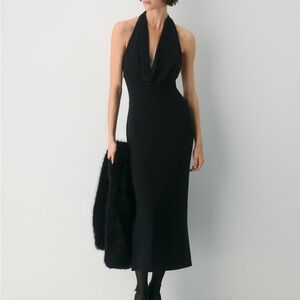 Babaton Black Midi Halter Dress